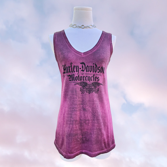 Harley Davidson Tops - Harley Davidson Motorcycles Tacoma Pink Black Tye Dye Biker Tank Top Sz S